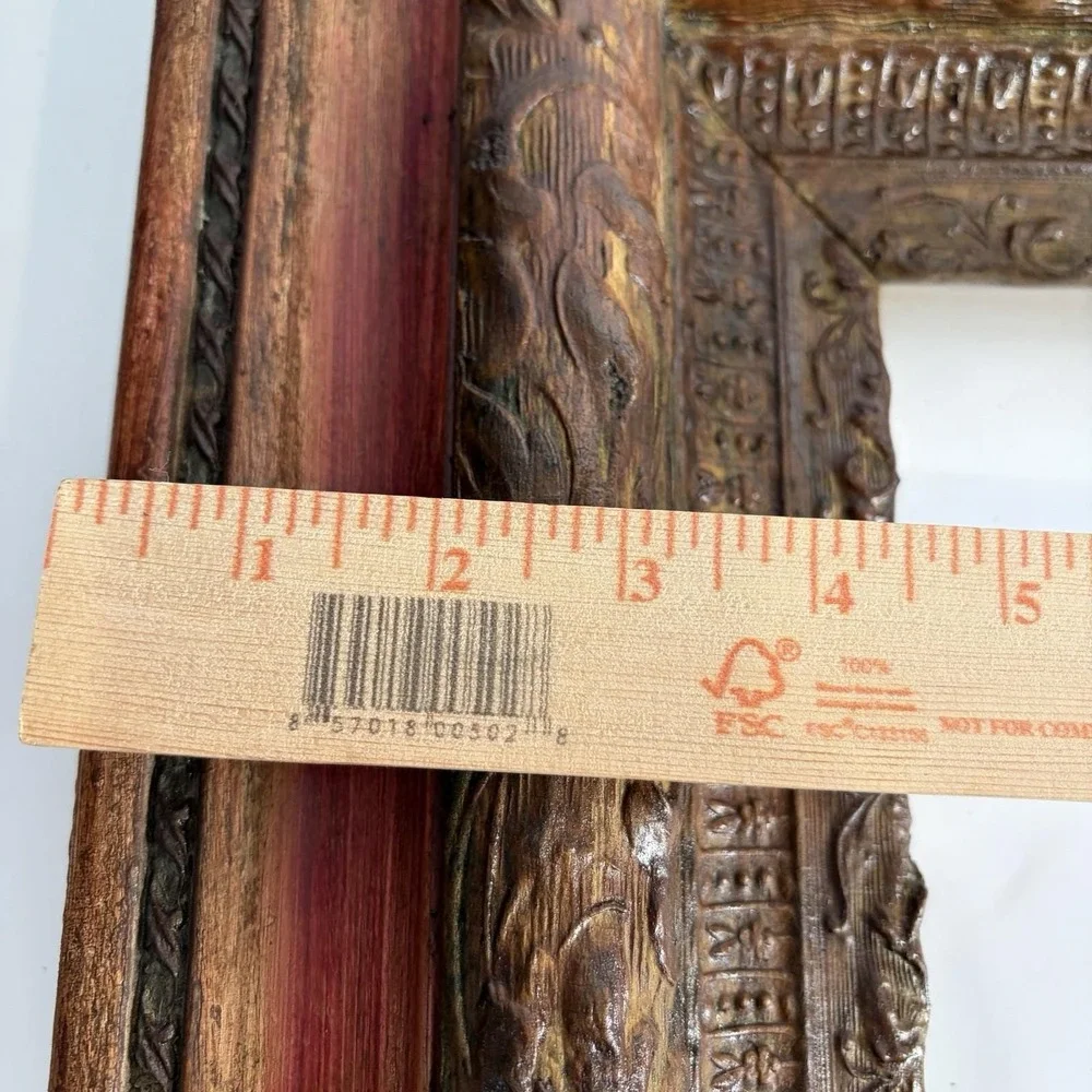 Antique 19thC Hand Carved Wood Picture Frame Ornate Baroque Scroll Gilt 29
